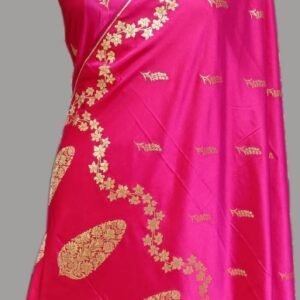 Rani Pink Mashru Satan Saree Zari Fancy Border Buti
