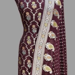 Maroon Banarasi Georgette Salwar Suit Set with All-Over Meenadar Zari Motifs