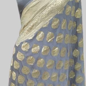 Grey Colour Georgette Zari Border Buta Pallu Saree