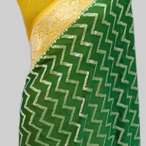 Mehdi Green Geoegette Zari Border Zig Zag Designer Saree