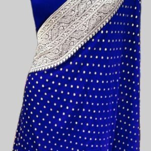 Deep Royal Blue Georgette Zari Border Buti Saree