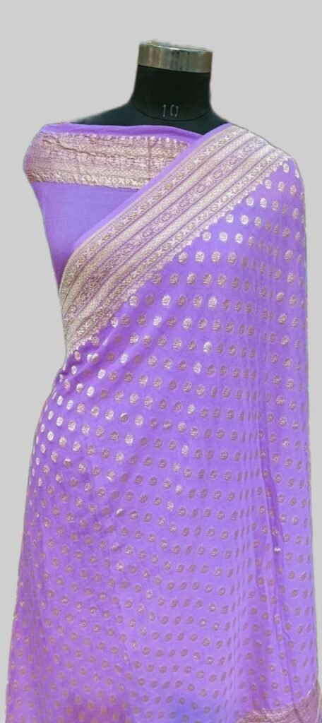 Pinkish Grey Georgette Zari Border Buti Pallu Saree