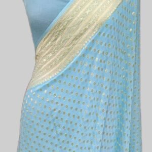 Light Firozi Georgette Zari Border Pallu Buti Allover
