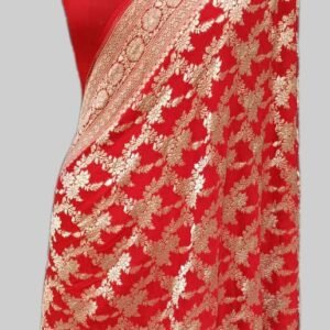 Red Zari Border Pallu Jaaldar Georgette Saree