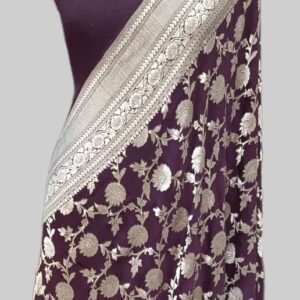 Purple Dark Georgette Zari Border Pallu Jaaldar Saree