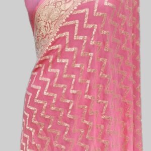 Pink Georgette Zari Border Zig Zag Designer Saree
