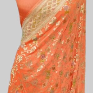 Peach Colour Georgette Zari Border Pallu Jaal Saree