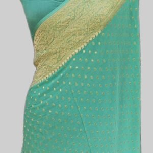 Firozi Blue Georgette Saree Zari Pallu Border Buti