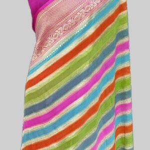 Levander Georgette Zari Border Stripe Multi Dye Saree