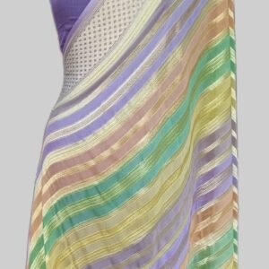 Light Purple Georgette Zari Border Stripe Multi Dye Saree