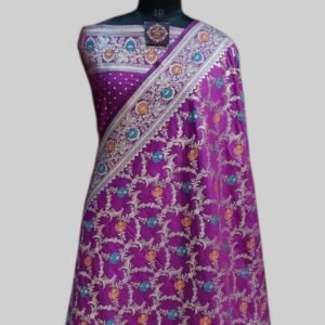 Majenta Semi Satan Saree Zari Border Pallu Meenadar