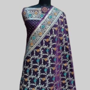 Baigani Semi Satan Saree Multi Meena Zari Border Pallu