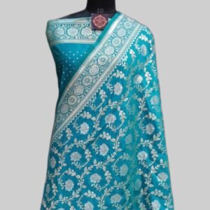 Peacock Blue Semi Silk Satan Saree Zari Jall Meenadar