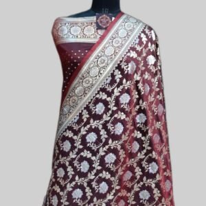 Maroon Semi Silk Satan Zari Border Pallu meena Saree