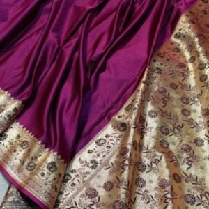 Majenta Mashru Satan Silk Zari Border Plallu Plain Saree