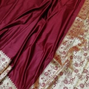 Maroon Mashru Satan Silk Zari Border Pallu Plain Saree