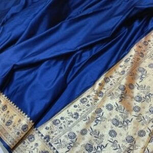 Royal Blue Mashru Satan Silk Zari Border Pallu Plain Saree
