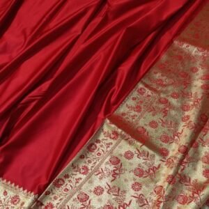Red Mashru Saran Silk Saree Zari Border Pallu Plain