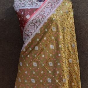 Yellowish Brown Meenadaar Brocade Saree Multi Layer Design