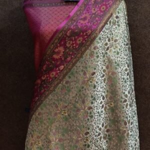 Maroon Cream Brocade Saree Multi Layered Designer