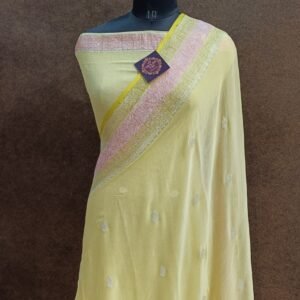 Pink Cream Tone Chiffon Saree with Zari Border Pallu Buti