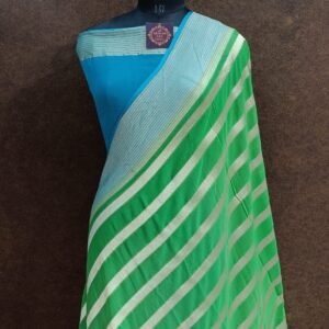 Emerald Green Georgette Zari Border Striped Designer Saree