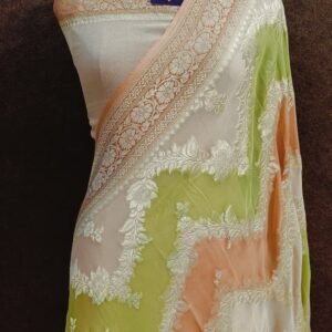 Cream Georgette Zari Border Zig Zag Designer Saree