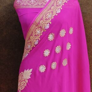 Pink Dark Georgette Fancy Zari Border Pallu Saree