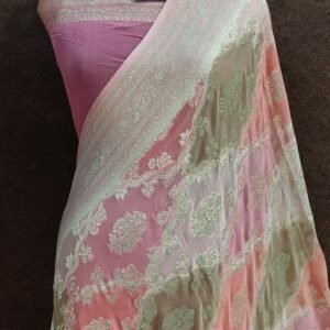 Pink Cream Georgette Zari Border Jaaldar Motif Multi Dye Saree