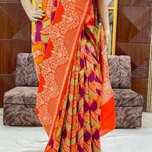 Orange And Purple Multi Colour Zari Motif Saree