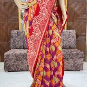 Red And Purple Zari Motif Multi Colour Designer Saree
