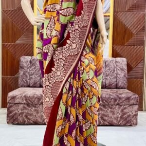 Maroon And Purple Multi Colour Zari Motif Designer Saree