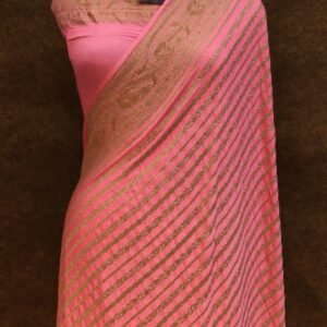 Peach Colour Georget Zari Border Multi Stripe Designer Saree