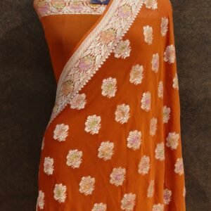 Rust Colour Georgette Zari Border Pallu Buta Saree