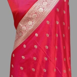 Red Mashru Satan Saree Zari Border Buti Single