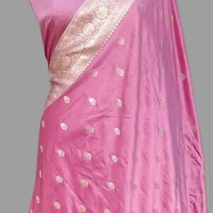 Pink Mashru Satan Saree Zari Border Buti Single