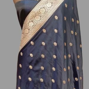 Black Mashru Satan Zari Border Buti Single Saree