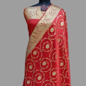 Red Mashru Satan Zari Border Ring Design Saree