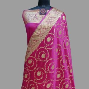 Rani Pink Mashru Satan Zari Border Ring Design Saree