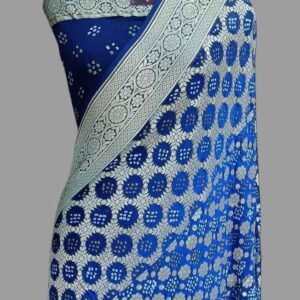 German blue Georgette Zari Multi Design Bandhni Saree