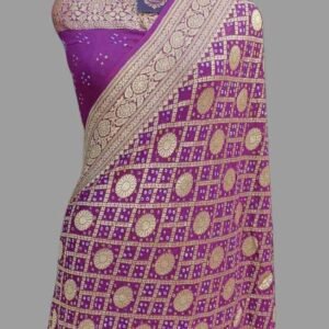 Levander Colour Georgette Zari Border Jaal Bandhni Saree
