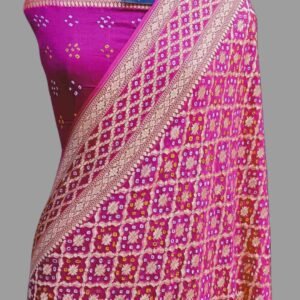 Rani Georgette Zari Skirt Border Jaal Bandhni Saree