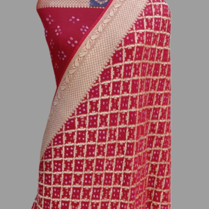 Maroon Red Georgette Zari Border Jaal Bandhni Designer Saree