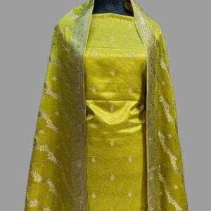 Deep Yellow Mashru Satan Three Piece Shalwar Suit