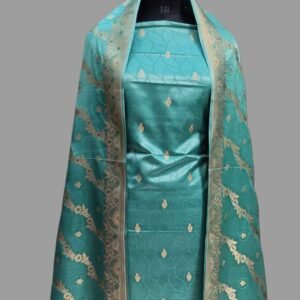 Dusty Blue Mashru Shalwar Suit Zari Border Motif
