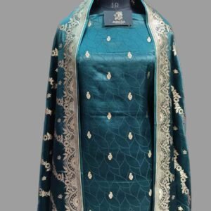 Bottle Green Zari Motif Border Masru Shalwar Suit