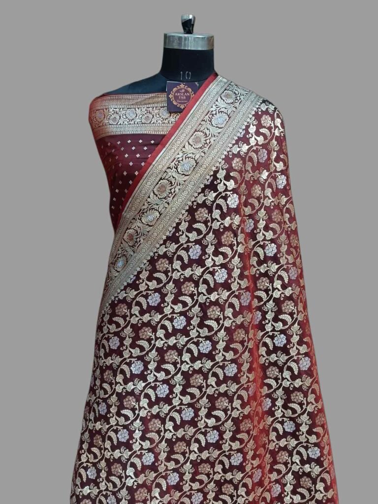 Maroon Banarasi Silk Mashru Satan Saree