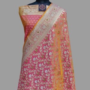 Strawberry Semi Silk Saree Zari Border Pallu Meenadar