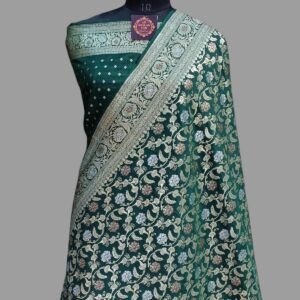 Bottle Green Semi Silk Saree Zari Border Pallu Meenadar