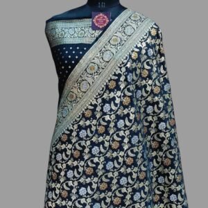 Black Semi Silk Banarasi Saree Zari Border Buti Meena